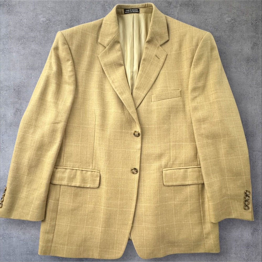 J Ferrar 42S Tan Windowpane Blazer Wool Linen Silk Italian Fabric Sport Coat - Picture 10 of 16